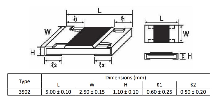 Mechanical Drawing - TE Connectivity / Holsworthy 3502 SMD High Power Resistors